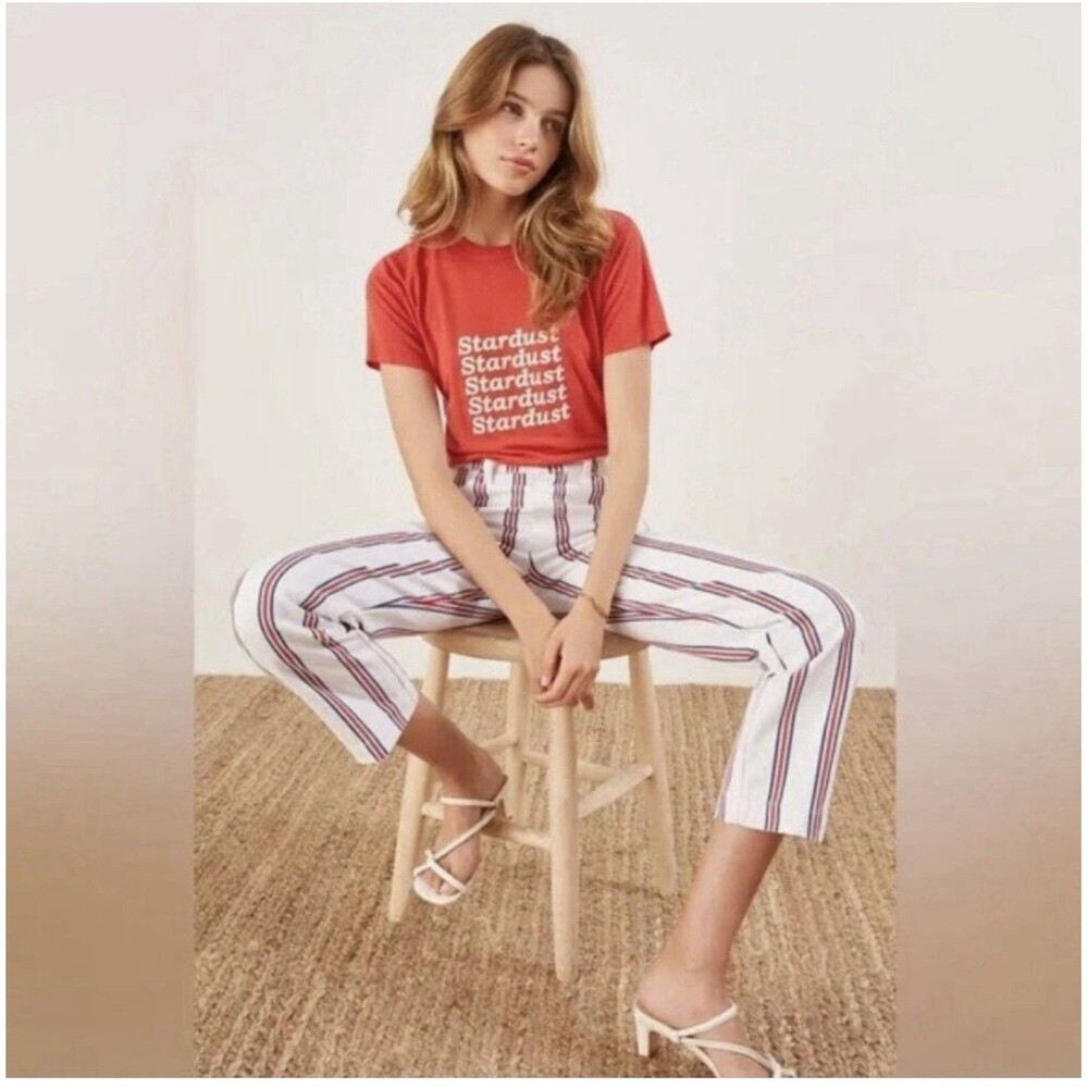 Reformation Roper Crop Straight Jeans Valley Stripe 25 Red White Blue
